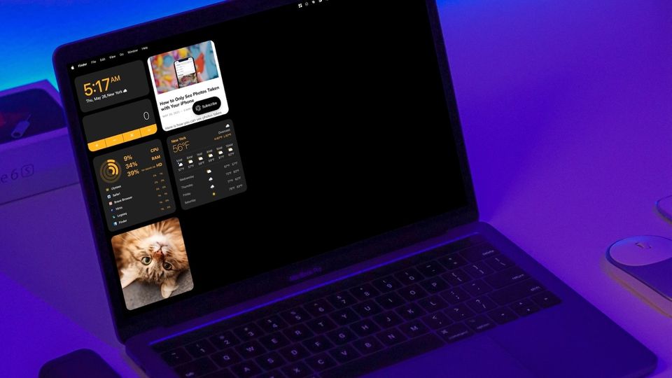 MacBook Pro with neon lighting around it, showcasing widgetwall app