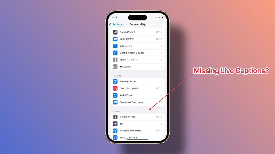 iphone mockup showing missing live captions feature