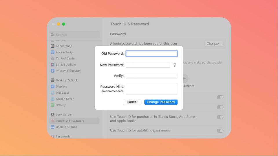 change password macos