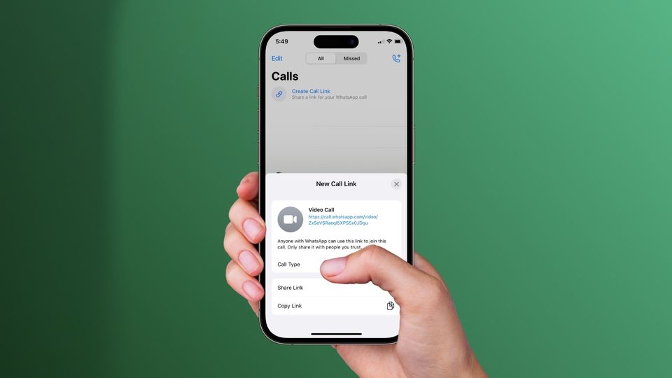 WhatsApp call link feature working on iPhone