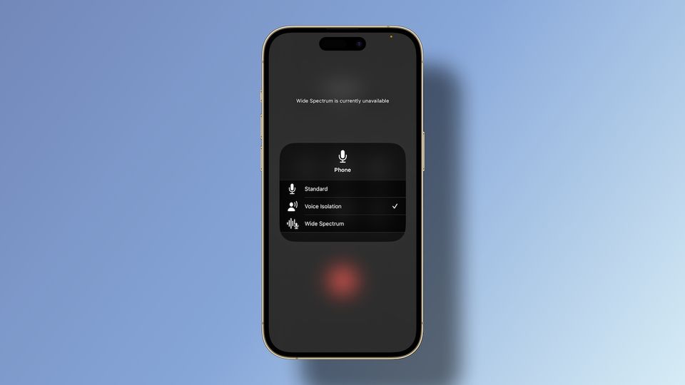 iPhone mockup showing voice isolation feature