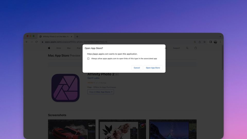 Google Chrome Mac App Store open dialogue screenshot