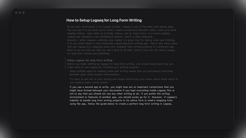 Logseq long-form writing setup