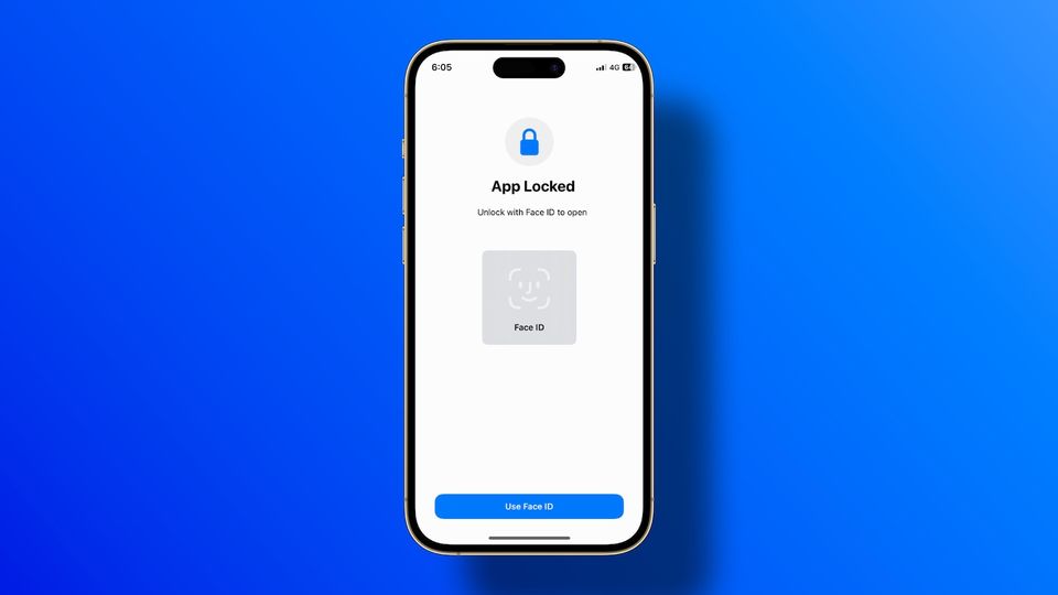 iPhone mockup showing app locked with Face ID