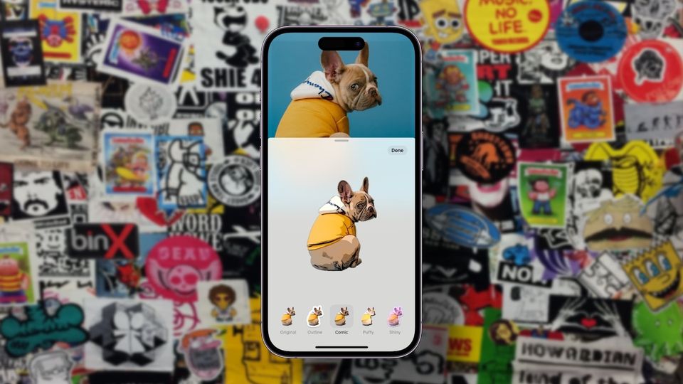 iPhone mockup showing photo to sticker conversion