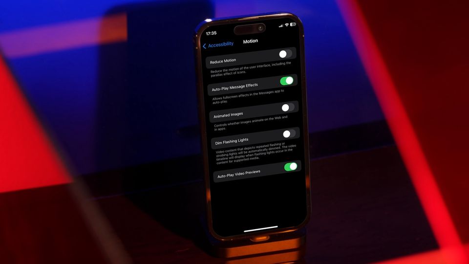 iPhone mockup showing Motion settings page