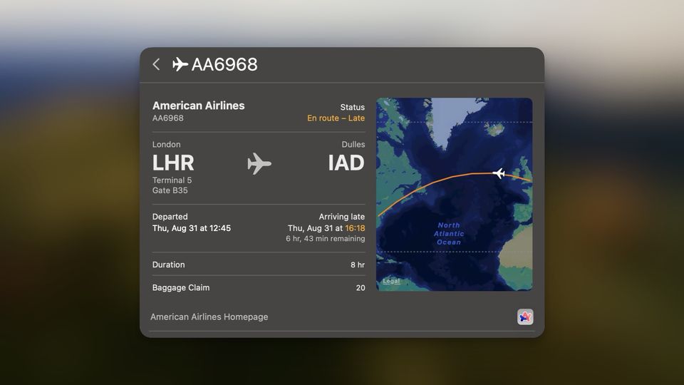 Mac Spotlight search used to track flight